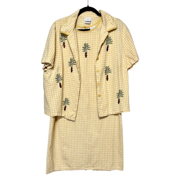 Studio C Dresses & Skirts - Vtg Studio C Cottagecore Gingham Linen Blend Dress Set Women Size L Whimsical